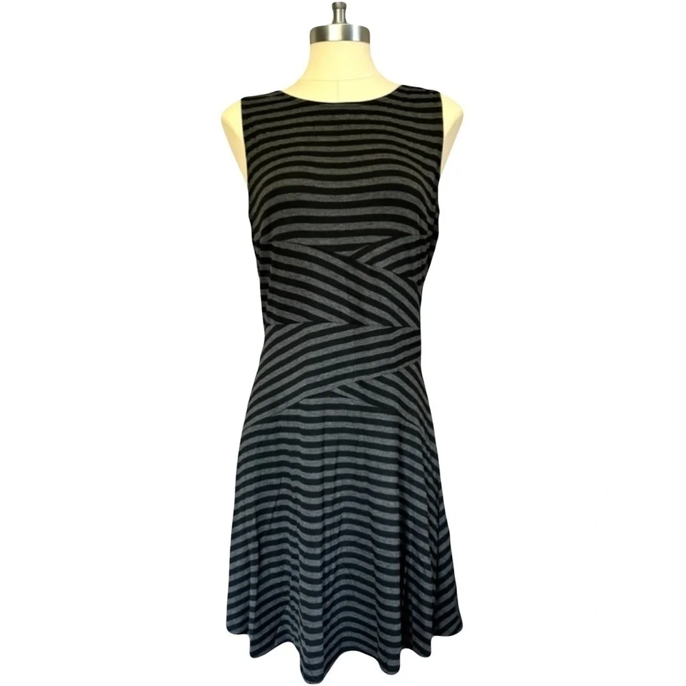 MARKET AND SPRUCE womens gray and black striped sleeveless dress - Picture 1 of 6